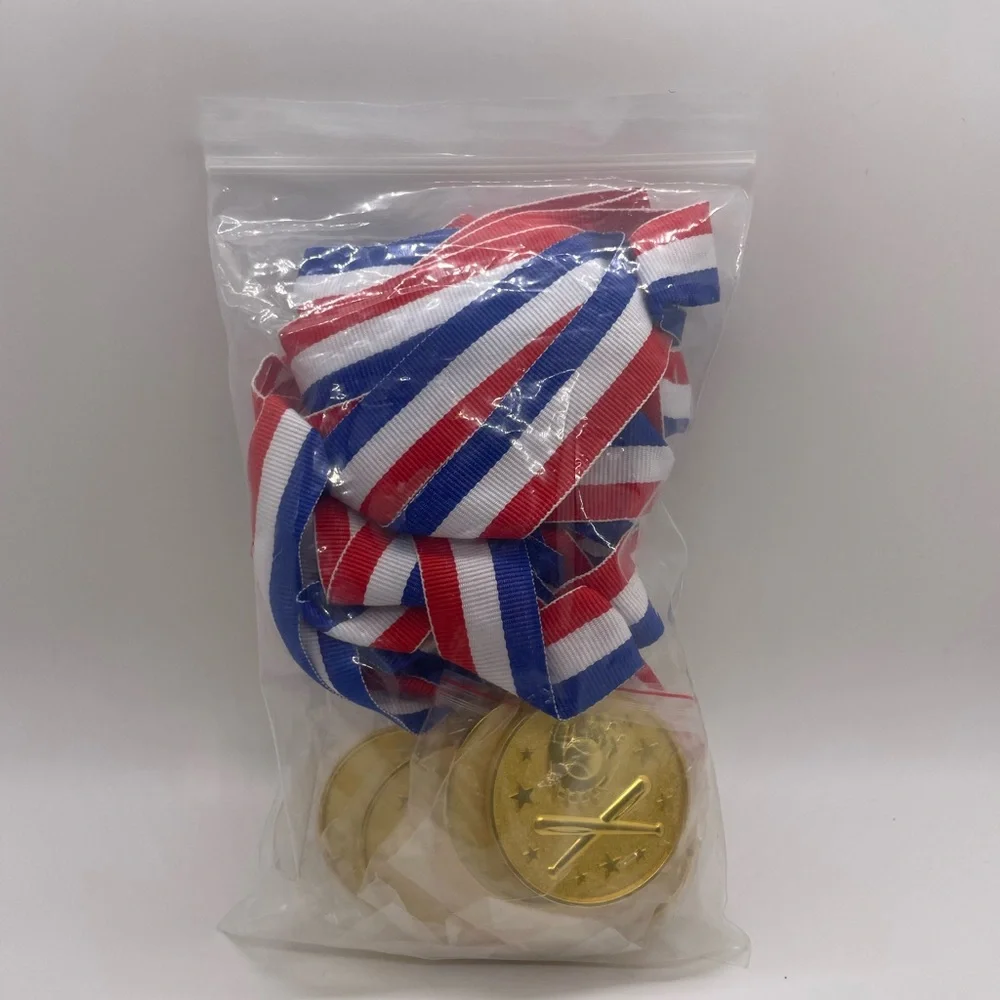 Gold Medal with Ribbon 12 Pack New In Package Hefty Metal Fun Reward Olympics